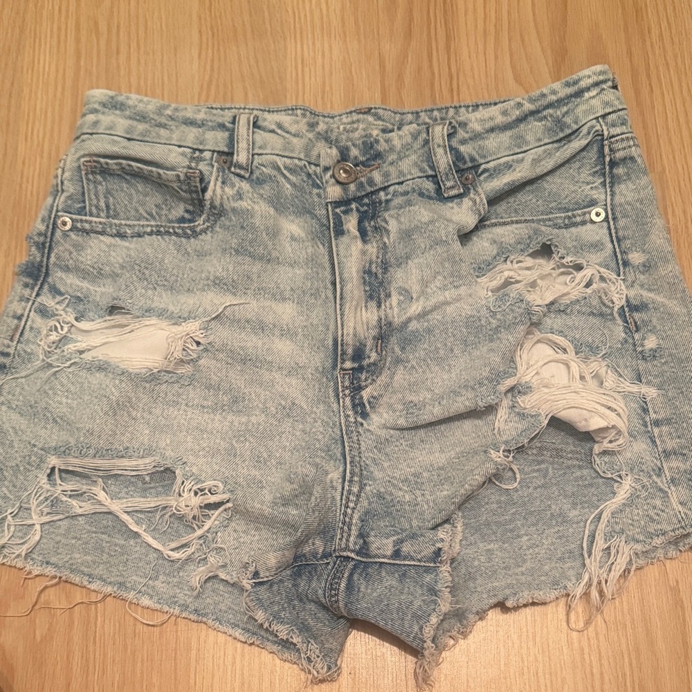 American Eagle Outfitters Light Blue Distressed Denim Jean Shorts